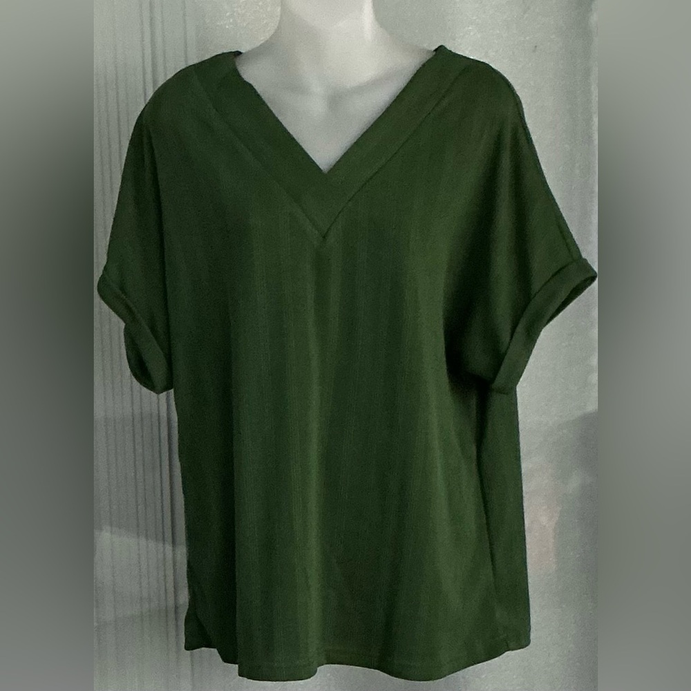 Dark Green Cap Short Sleeve Textured Casual Top🇺🇸
